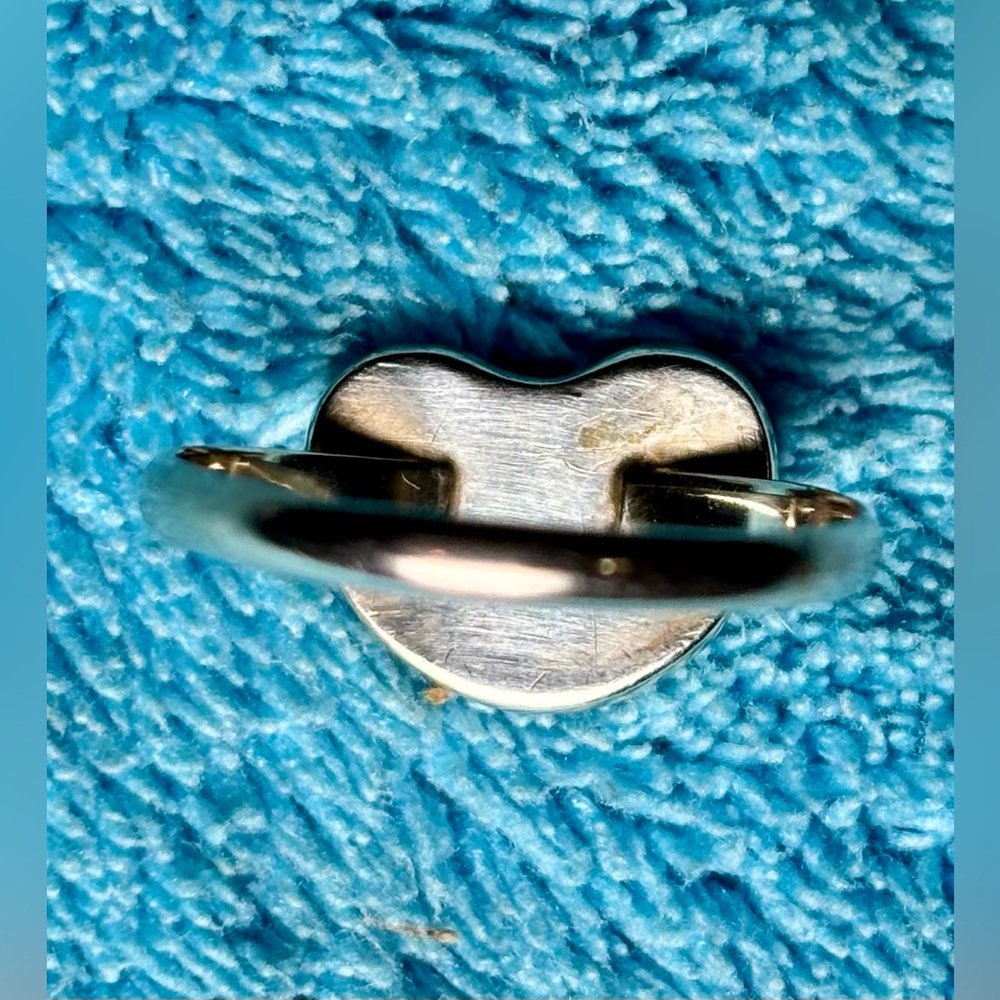 Estate Vintage Native American Heart Mosaic Silver Ring -Turquoise & Coral - Picture 2 of 3
